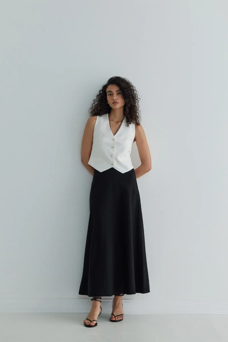 Suud Collection Saud Collection White Gabriel Buttoned Linen Vest