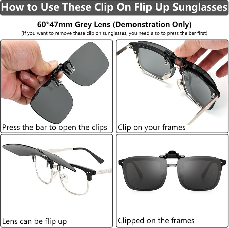 CAXMAN Polarized Clip-on Flip Up Metal Clip Rimless Sunglasses for Prescription Glasses - Image 5