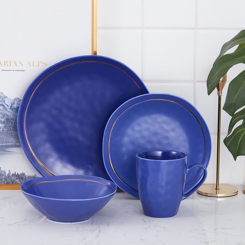 Stone Lain Clara Porcelain 16Piece Round Dinnerware Set Blue Service For 4