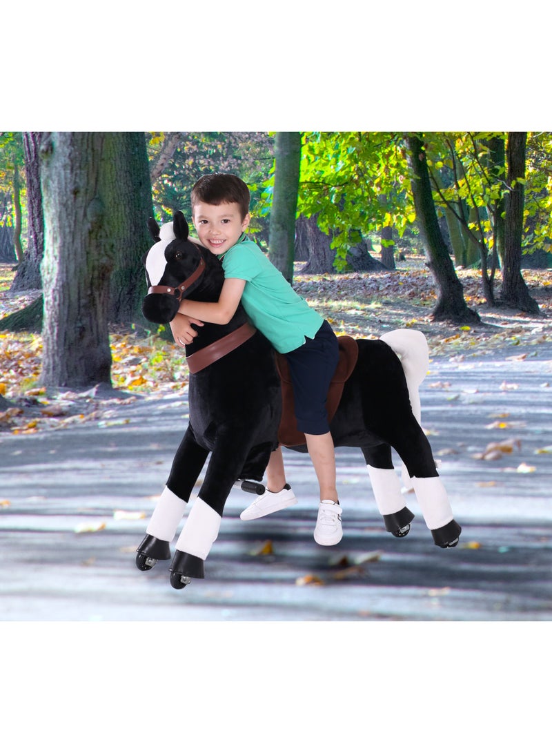 Black Pony Horse Rideamal Ride-On Cycle Toy For Kids – Mechanical Plush Ride-On With Handlebar Steering, No Battery, Indoor & Outdoor Use, Age 3+ - Image 1