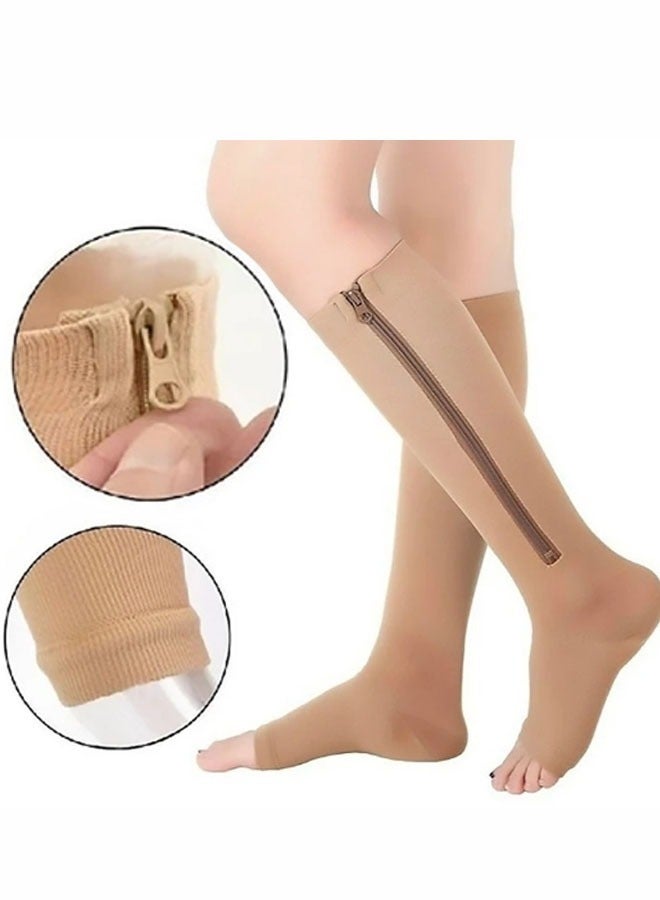 2 Pairs of Long Zippered Compression Socks with Gradient Pressure Relief for Calf and Sole Fatigue - Image 2