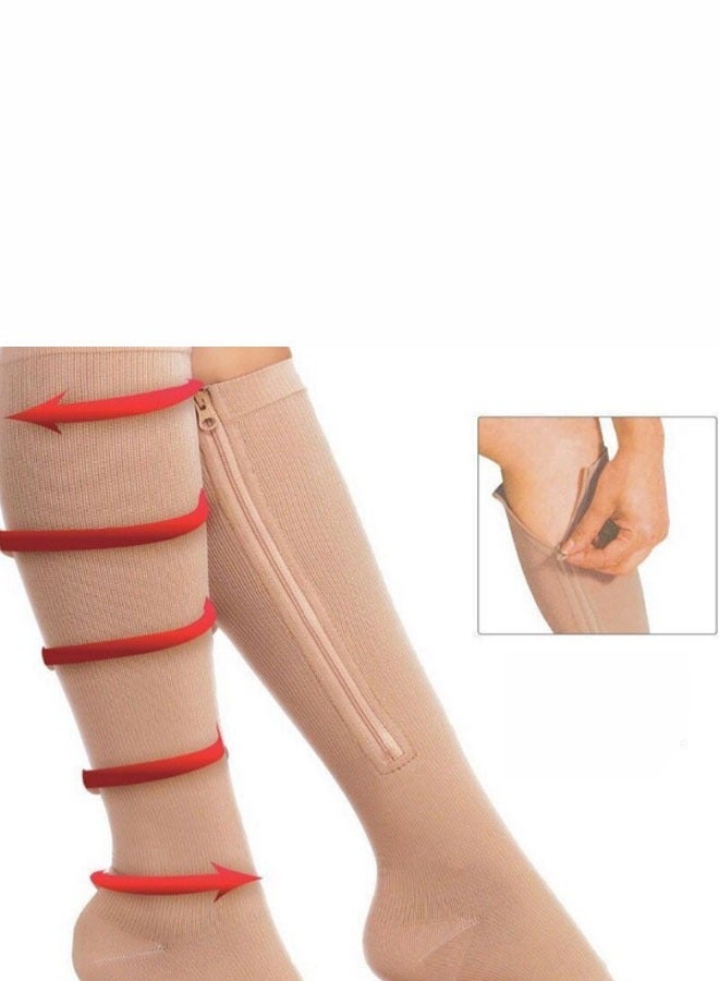 2 Pairs of Long Zippered Compression Socks with Gradient Pressure Relief for Calf and Sole Fatigue - Image 3