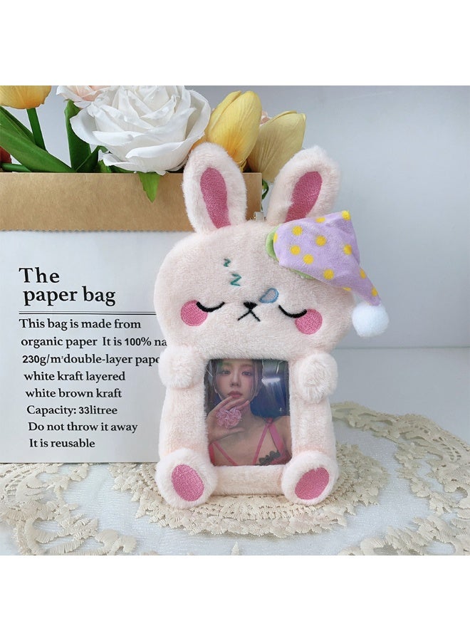 NIBEMINENT 1 - Piece Sleepy Rabbit Kpop Photo Card Holder Pendant Key Chain ID Badge Holder ID Card Holder Photo Card Protector for School ID Office ID Access Card for Women Girls - Image 1