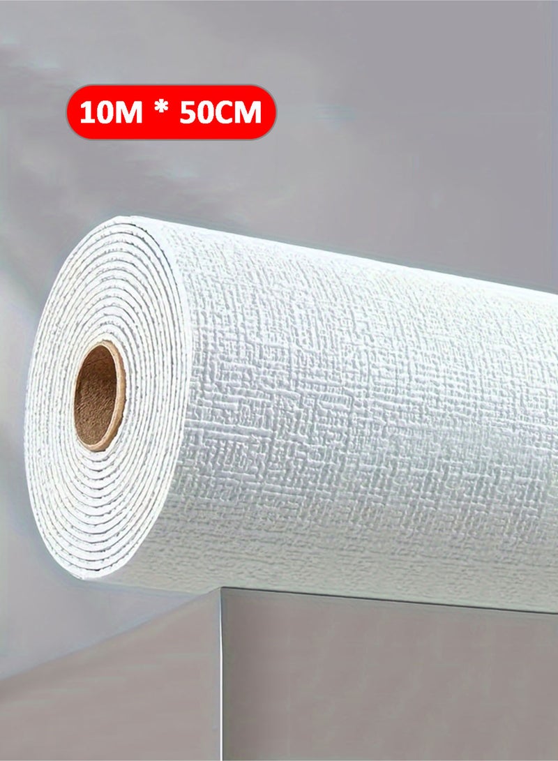 EzzySo ورق جدران ثلاثي الأبعاد 10م ورق جدران لفة واحدة ذاتية اللصق مقاوم للماء ورق جدران سميك ملصق تغطية الجدران للاستخدام الداخلي في المطبخ والسقف والجدران عازل للرطوبة وعازل للصوت لوح جدران أبيض 10م × 50سم × 2مم - Image 1