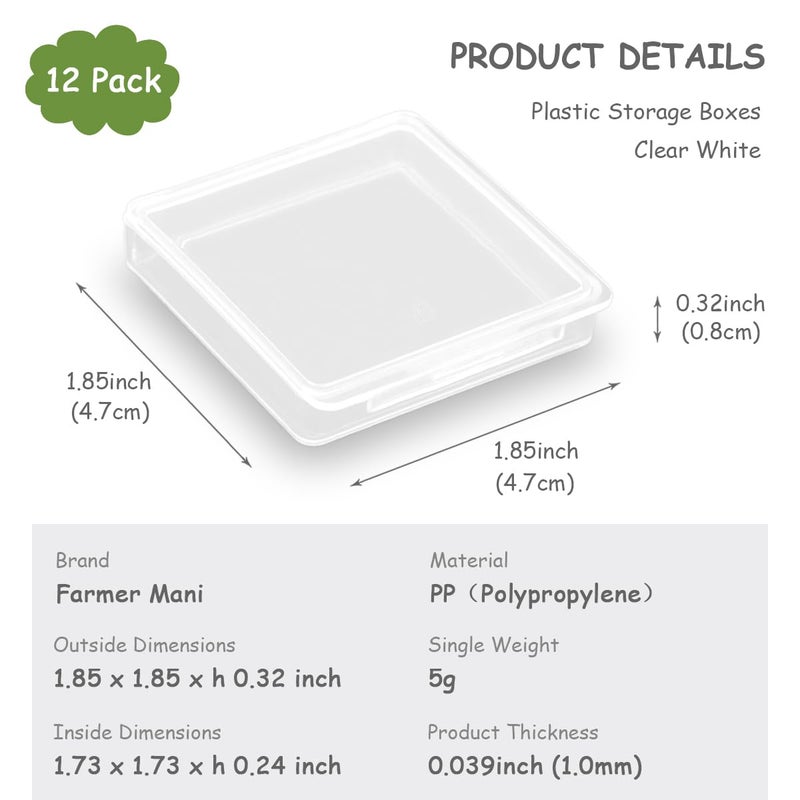 Farmer Mani 12 Pieces Square Empty Mini Clear Plastic Storage Containers (1.85 x 1.85 x 0.32 inch) with Lids for Tiny Items and Other Craft Projects - Image 2