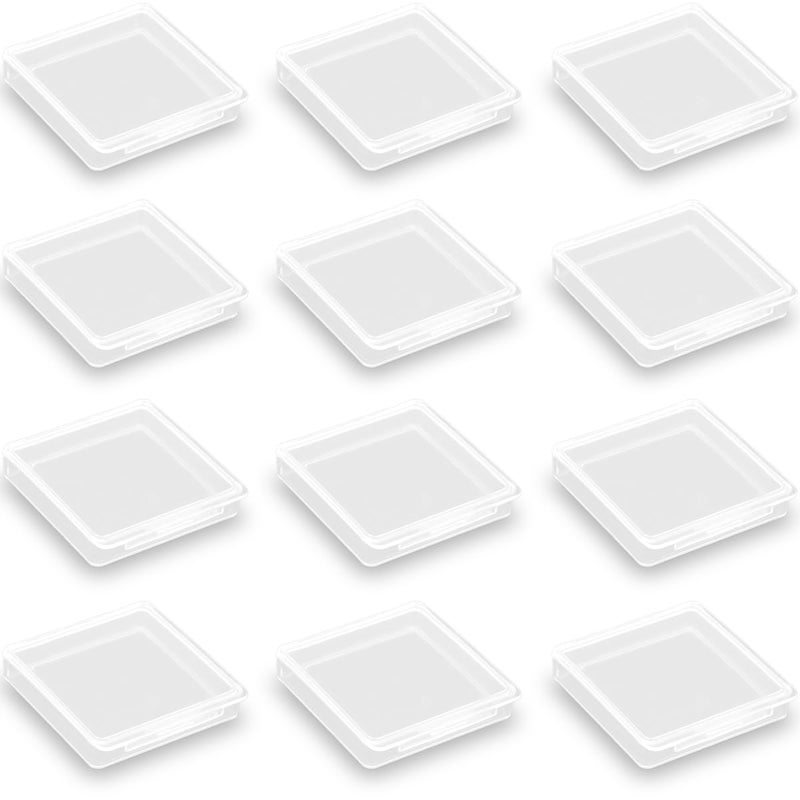 Farmer Mani 12 Pieces Square Empty Mini Clear Plastic Storage Containers (1.85 x 1.85 x 0.32 inch) with Lids for Tiny Items and Other Craft Projects - Image 1