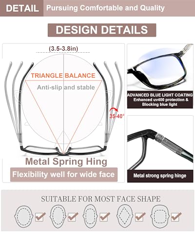 YTDBNS Reading Glasses for Women and Men, Rectangular Readers, Blue Light Blocking Computer Reading Glasses for Work and Daily Use - Image 3