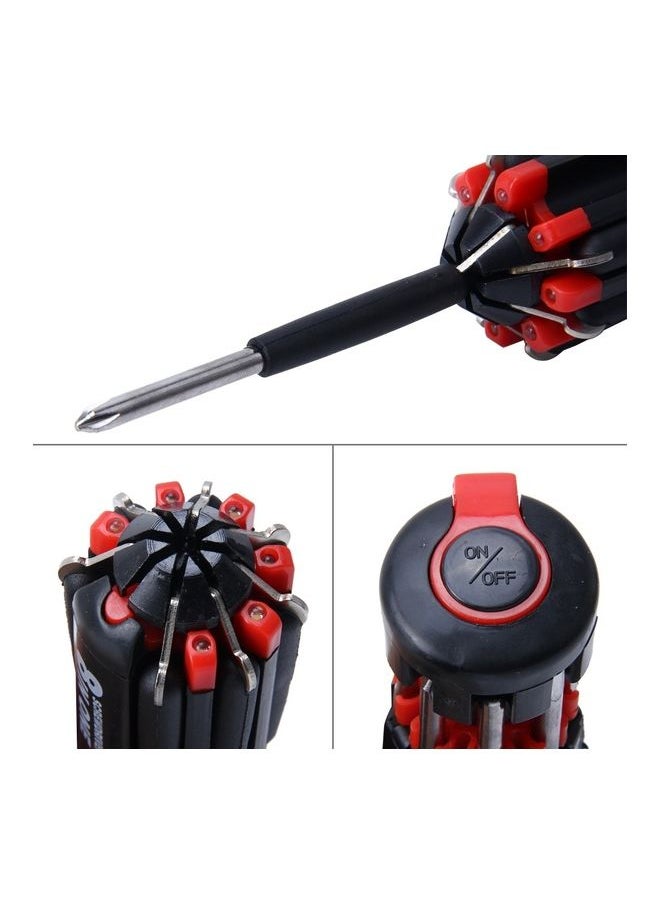 NIBEMINENT 8 in 1 Multifunctional Portable Screwdriver with LED Torch Black/Red  - Image 3