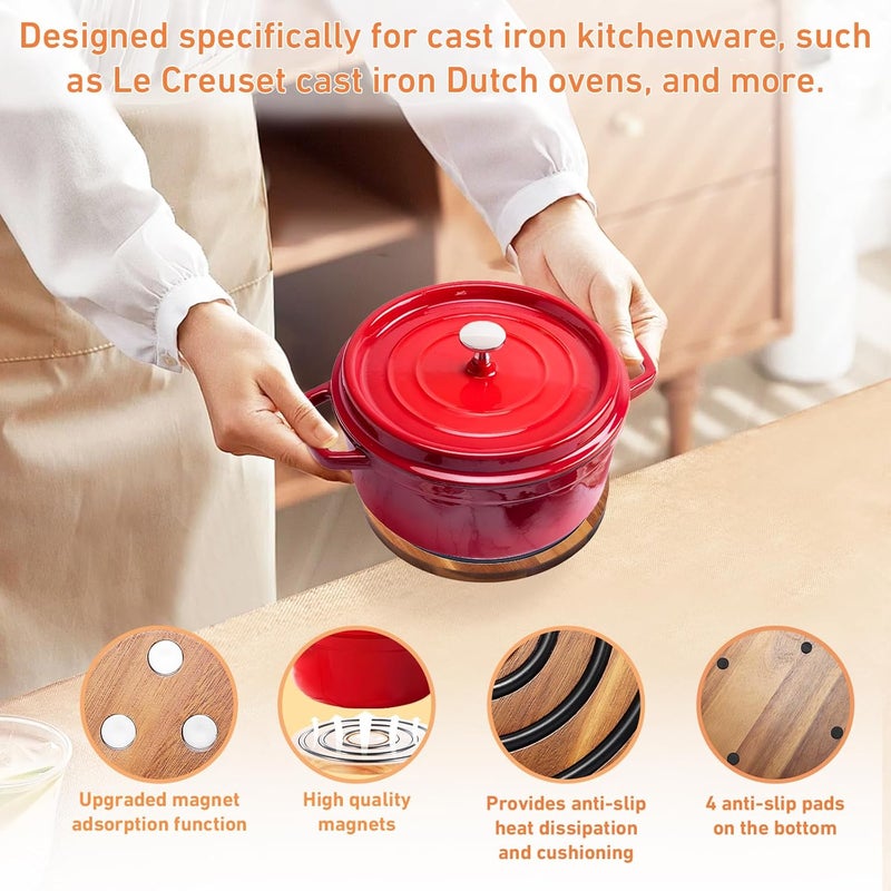 2 Pcs Attyactive‌ ‌timber Trivets, Acacia Wood with Black Silicone Rings, Attyactive‌ Pot Holder for Le Creuset Enameled Cast Iron Dutch Oven & Cast Iron Skillets, Wood Trivet - Image 4