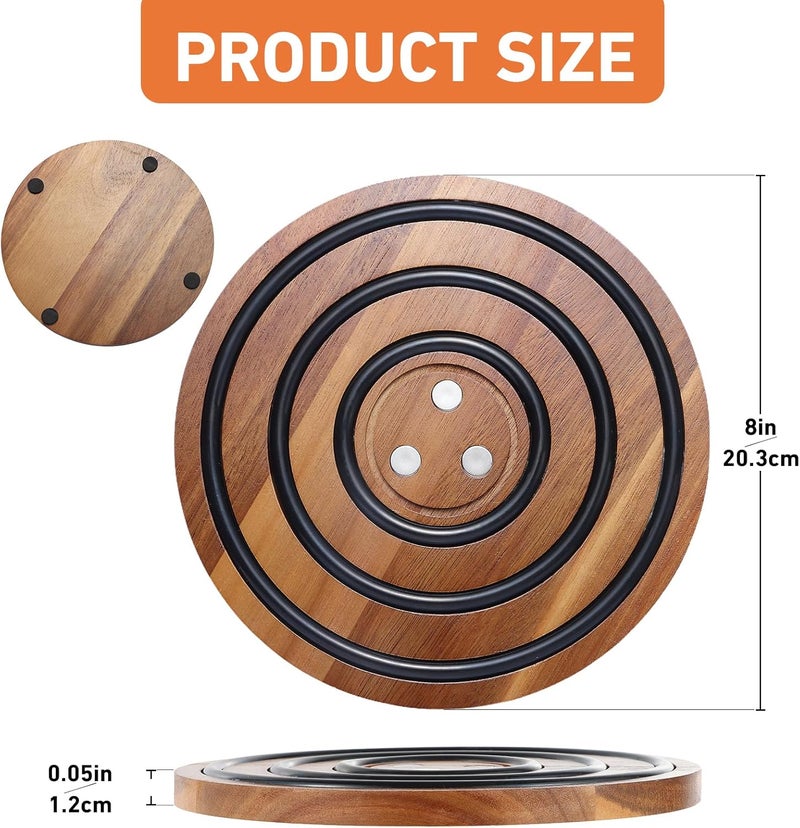 2 Pcs Attyactive‌ ‌timber Trivets, Acacia Wood with Black Silicone Rings, Attyactive‌ Pot Holder for Le Creuset Enameled Cast Iron Dutch Oven & Cast Iron Skillets, Wood Trivet - Image 5