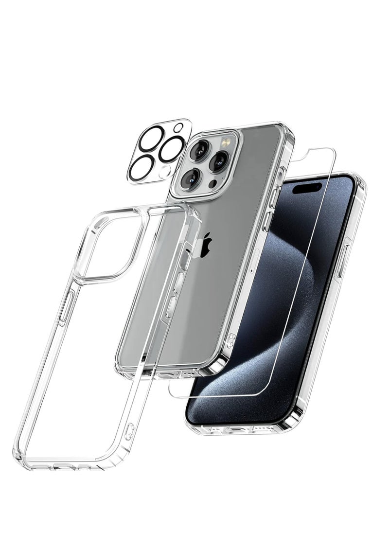 Generic - iPhone 15 Pro Slim Clear Protection Package with 1 Pack of Tempered Glass Screen Protectors and 1 Pack of Camera Lens Protector, Phone Cover for 15 Pro (6.1 Inch) 2023 (3in1) - Image 1