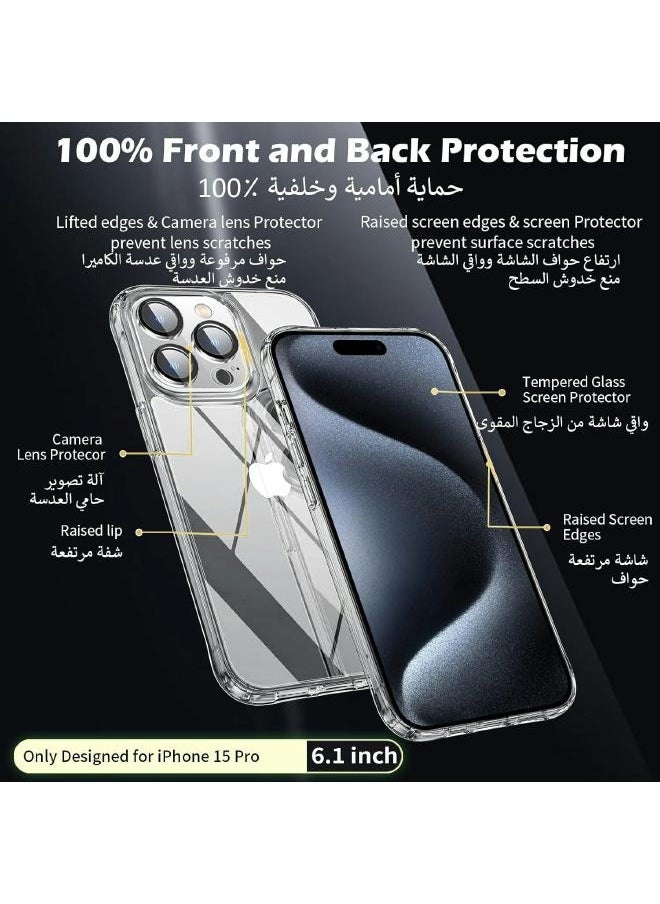 Generic - iPhone 15 Pro Slim Clear Protection Package with 1 Pack of Tempered Glass Screen Protectors and 1 Pack of Camera Lens Protector, Phone Cover for 15 Pro (6.1 Inch) 2023 (3in1) - Image 1