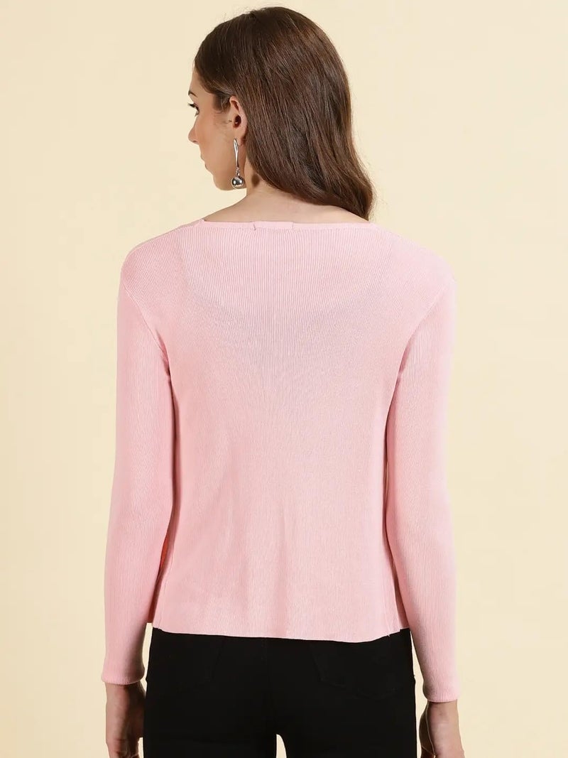 ICW Women's Acrylic Knitted Ribbed Cardigan Front-Open Top Full Sleeve Shrug Jacket for Girls ((ONE Size XS-S-M-L)(Bust Size 30-38 Inch) (in, Alpha, L, Regular, Pink) - Image 3