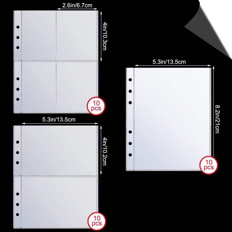 Chengu 30 Pcs Binder Pockets Clear 4/2/1 Pockets for 6 Ring A5 Binder Insert Card Sleeves Album Page Protector Photocard Document Folder Trading Card Pouch for 6 Ring Sleeves Refill Sheet - Image 2