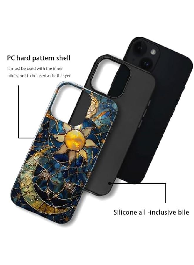 Arabest Case Compatible with iPhone 15 - Glossy Hybrid Durable Shockproof Phone Cover,Cases for Woman Girl - Moon Stars Celestial Glass - Image 3