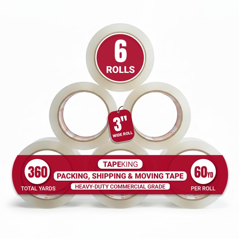 Tape King Clear Packing Tape | 60 Yards Per Roll (6 Rolls) | 3 Inch Wide Heavy Duty Packing Tape 2.7mil Strong Adhesive for Moving Boxes, Shipping Cartons, Office Use, Storage (360 Yards) - Image 1
