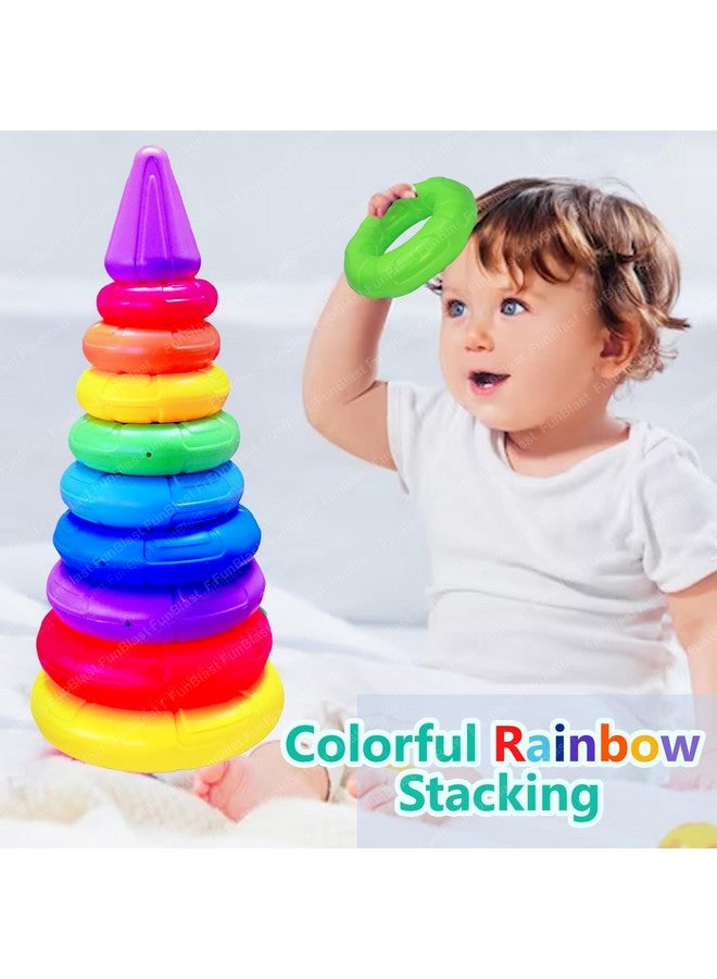 فنبلاست ألعاب حلقات التراص الملونة من FunBlast للأطفال، ألعاب فرز وتكديس وتوصيل أشكال قوس قزح الملونة للأطفال الصغار والرضع، حلقات مكونة من 10 ألوان، ألعاب نشاط للأطفال الصغار والرضع، ألعاب مونتيسوري - Image 5