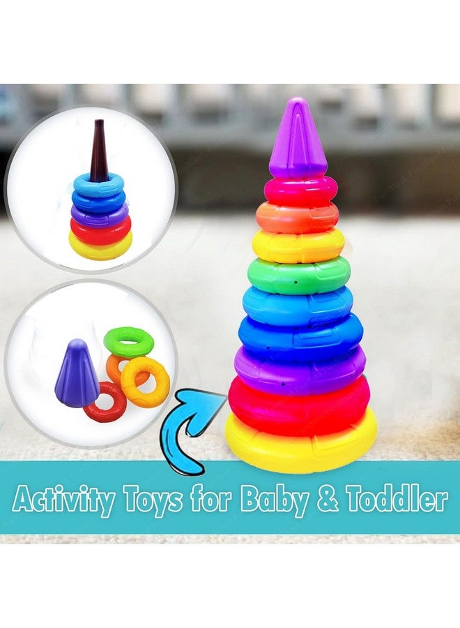 فنبلاست ألعاب حلقات التراص الملونة من FunBlast للأطفال، ألعاب فرز وتكديس وتوصيل أشكال قوس قزح الملونة للأطفال الصغار والرضع، حلقات مكونة من 10 ألوان، ألعاب نشاط للأطفال الصغار والرضع، ألعاب مونتيسوري - Image 3