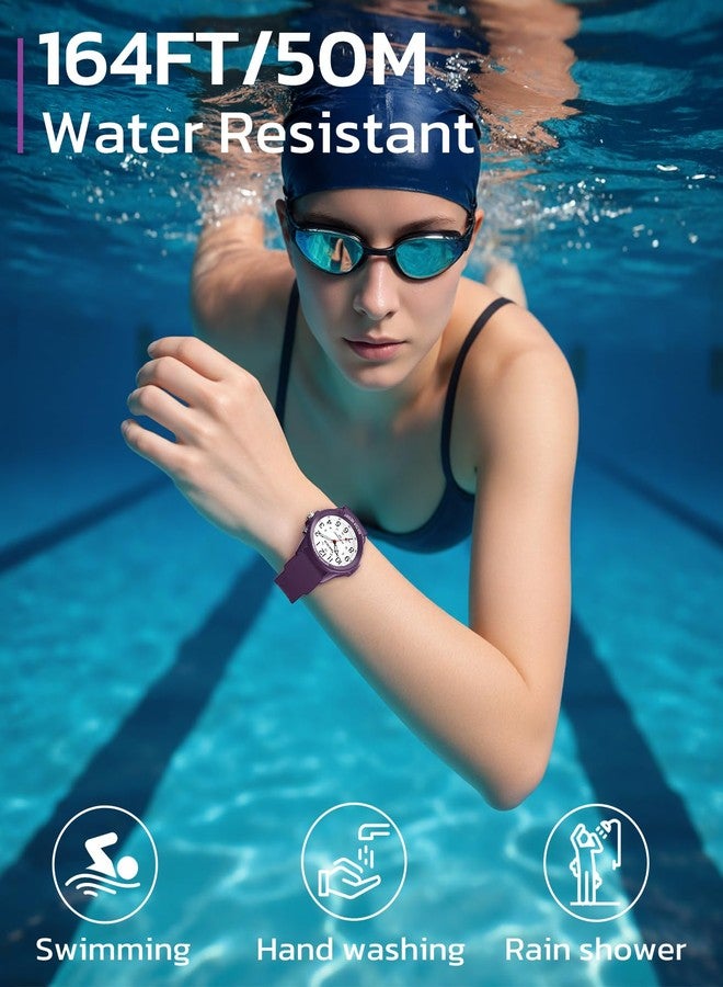 SOCICO Watch for Men Women Big Face Classic Analog Quartz Sports Backlight Unisex Waterproof Nurse Watch for Medical Army Military Time with Second Hand Easy to Read Casual Wristwatch, Dark Purple, Military - Image 3