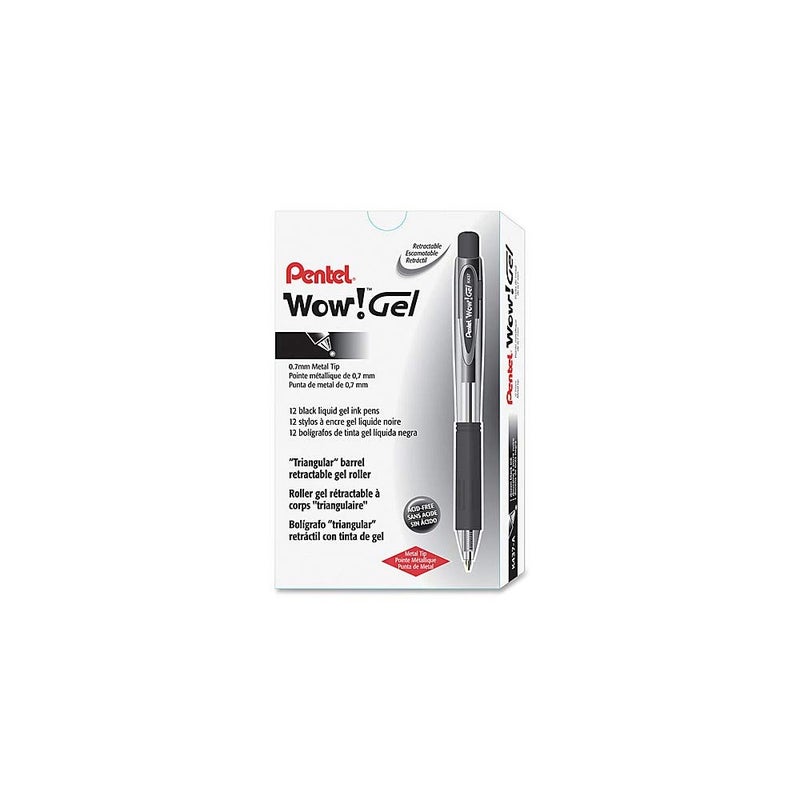 Pentel WOW! Gel Retractable Gel Pen 0.7mm Medium Line Black Ink, Box of 12 (K437-A) - Image 3