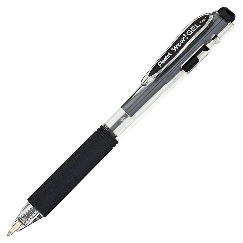 Pentel WOW! Gel Retractable Gel Pen 0.7mm Medium Line Black Ink, Box of 12 (K437-A) - Image 5