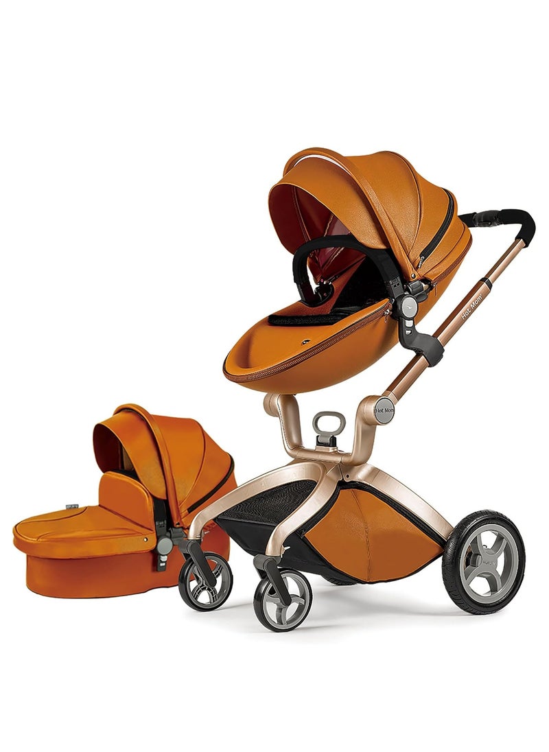Hot Mom Hot Mom® F22 High Landscape Baby Stroller -Baby Carriage with 3 Way Adjustable Seat Heights and Angles, Four-Wheel Shock Absorption, Reversible, High Landscape and Fashionable [Brown].  - Image 1