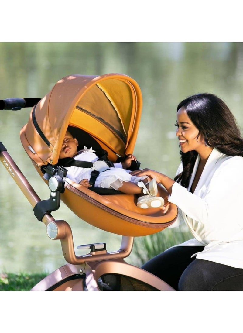 Hot Mom Hot Mom® F22 High Landscape Baby Stroller -Baby Carriage with 3 Way Adjustable Seat Heights and Angles, Four-Wheel Shock Absorption, Reversible, High Landscape and Fashionable [Brown].  - Image 3