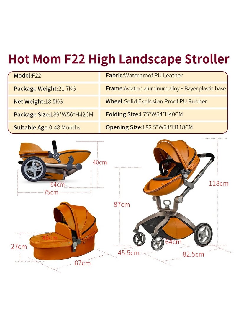 Hot Mom Hot Mom® F22 High Landscape Baby Stroller -Baby Carriage with 3 Way Adjustable Seat Heights and Angles, Four-Wheel Shock Absorption, Reversible, High Landscape and Fashionable [Brown].  - Image 5