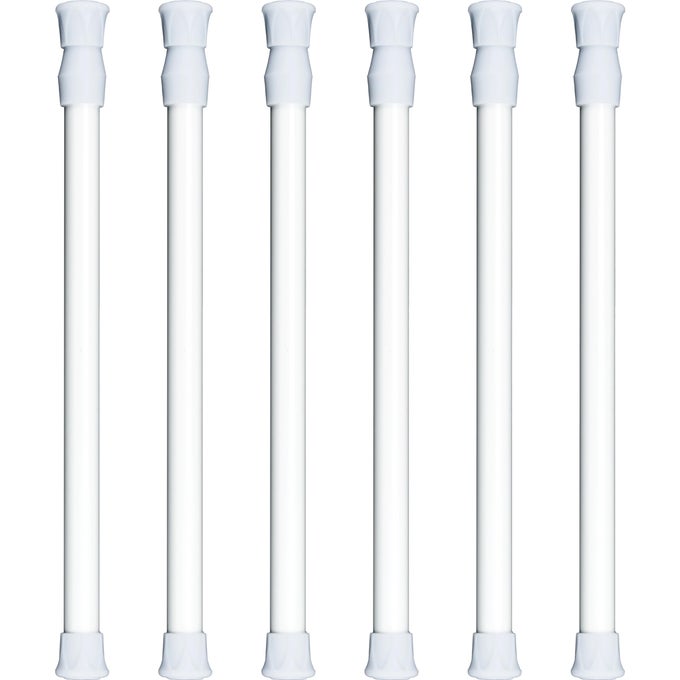6 PACK CUPBOARD BARS TENSION ROD SPRING EXTENDABLE CURTAIN RODS WHITE ADJUSTABLE TENSIONS RODS FOR SHOWER CLOSET BATHROOM KITCHEN CUPBOARD WARDROBE BOOKSHELF DIY PROJECTS 98 TO 157 INCHES
