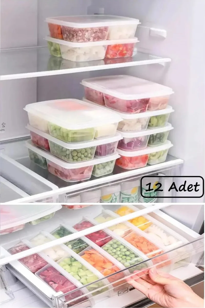 Safestore Large 12 Pieces 4 Compartments Frozen Meal and Vegetable Storage Container - Freezer Minced Meat Box
