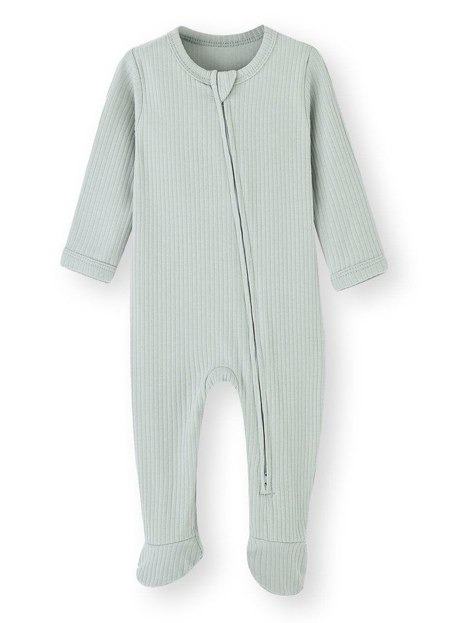 ACESTAR Unisex Baby Footies Pajamas, 2-Way Zipper Baby Sleepers with Mitten Cuffs - Cotton Long Sleeve Baby Zip Up Onesie Kids Sleep and Play (Dark Green&Mint Green, 9-12 Months) - Image 4