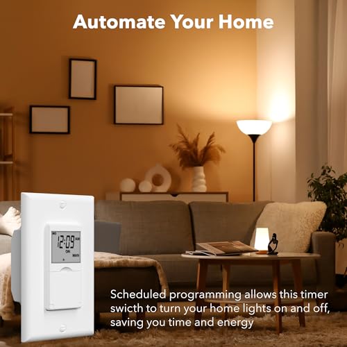 BN-LINK 7 Day Programmable in-Wall Timer Switch for Lights, Digital Light Switch Timer Indoor, Single Pole and 3 Way (Compatible with SPDT) Both Use, Neutral Wire Required, No Backlight, ETL Listed - Image 2