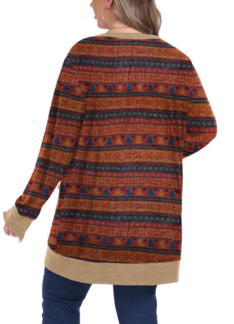 OLRIK Cardigan Sweaters for Women Plus Size Casual Loose Lightweight Cardigans with Pockets Christmas Tree Red-2X - Image 4