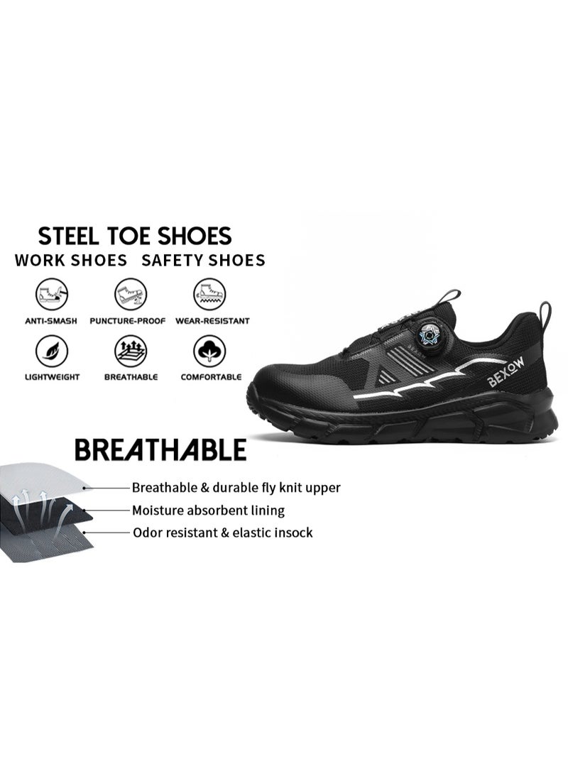 بیکسو أحذية BEXOW للسلامة الفاخرة ذات مقدمة فولاذية خفيفة الوزن ومقاومة للانزلاق وجيدة التهوية للعمل مع نعل أوسط من مادة كيفلر مضادة للكسر ومقاومة للثقب أحذية صناعية مريحة للرجال والنساء - Image 4