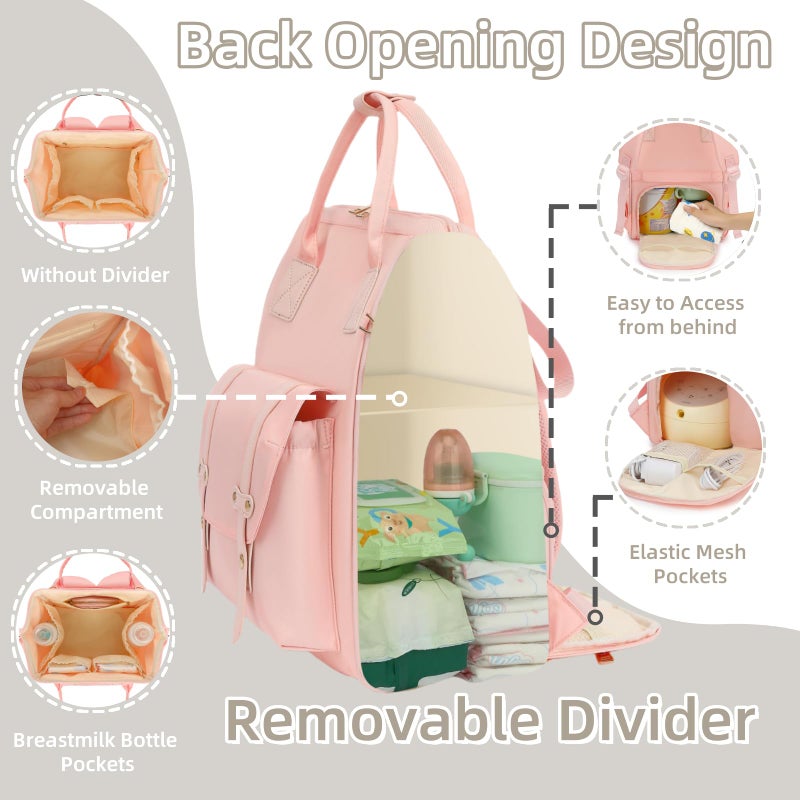 ROSEGIN Breast Pump Backpack & Diaper Bag with Cooler, Fits Spectra S1 S2 Medela, Pumping Bag for Work, Fits 15.6" Laptop, 15 Pockets, Reinforced Zippers, Pacifier Case, Stroller Straps, Pink - Image 3