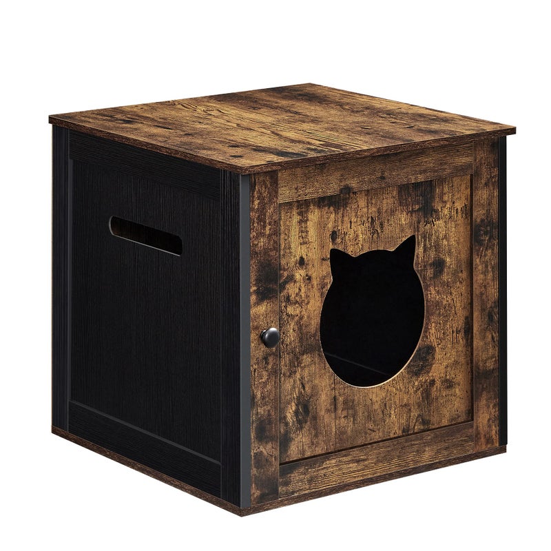 Feandrea Cat Litter Box Furniture, Hidden Litter Box Enclosure Cabinet with Single Door, Indoor Cat House, End Table, Nightstand, Rustic Brown and Black UPCL004X02 - Image 1