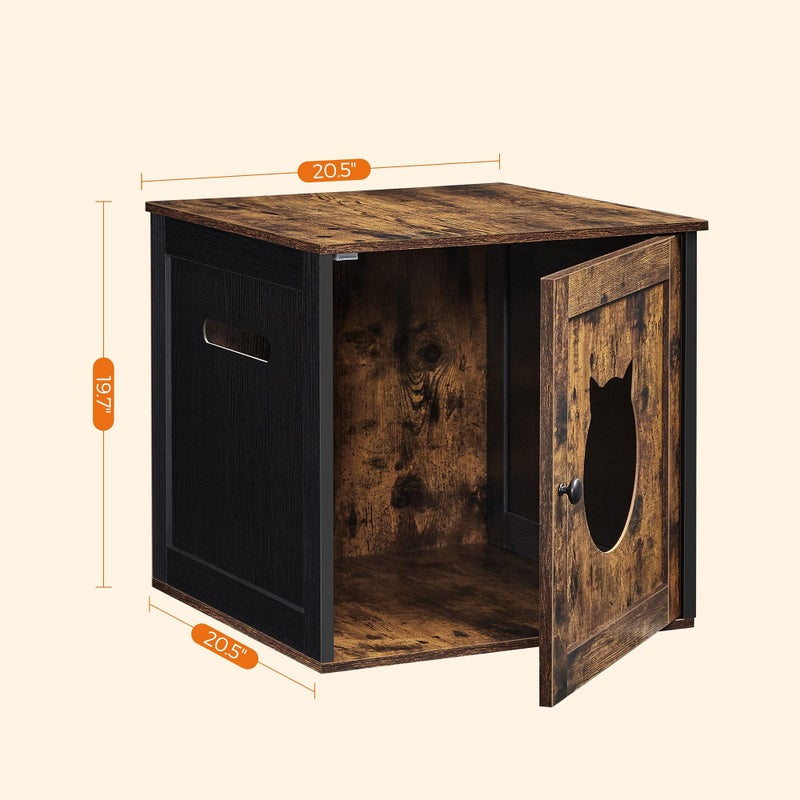 Feandrea Cat Litter Box Furniture, Hidden Litter Box Enclosure Cabinet with Single Door, Indoor Cat House, End Table, Nightstand, Rustic Brown and Black UPCL004X02 - Image 5