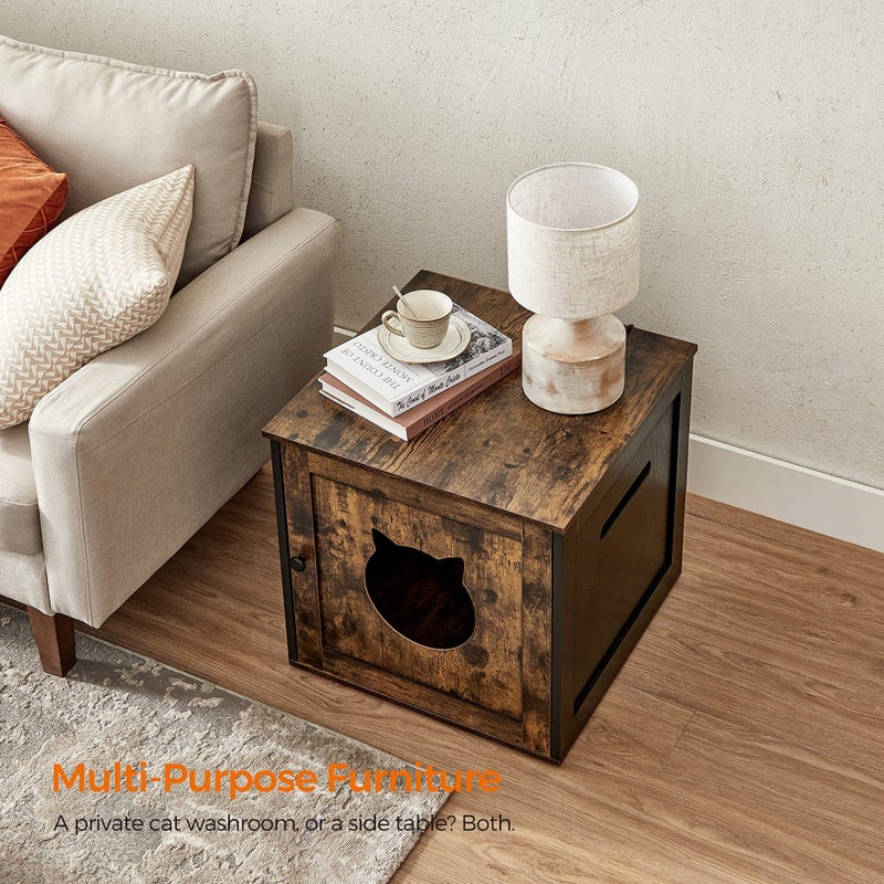 Feandrea Cat Litter Box Furniture, Hidden Litter Box Enclosure Cabinet with Single Door, Indoor Cat House, End Table, Nightstand, Rustic Brown and Black UPCL004X02 - Image 3