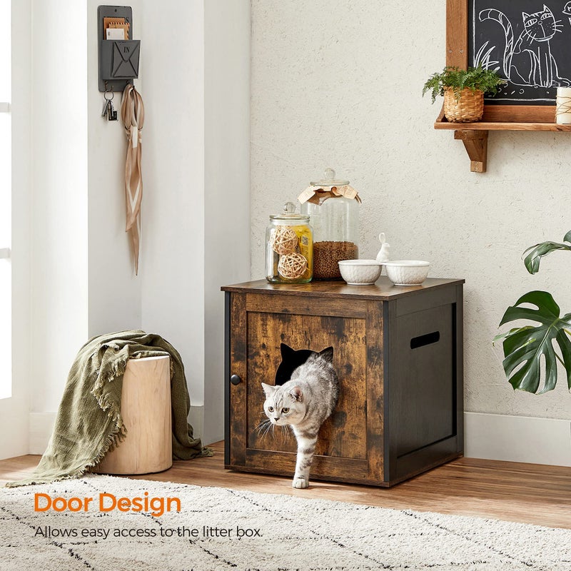 Feandrea Cat Litter Box Furniture, Hidden Litter Box Enclosure Cabinet with Single Door, Indoor Cat House, End Table, Nightstand, Rustic Brown and Black UPCL004X02 - Image 4
