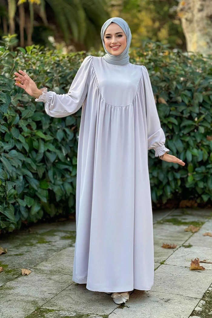 Bym Fashion Gathered Sleeve Cuff Dress 6004 Gray  - Image 1