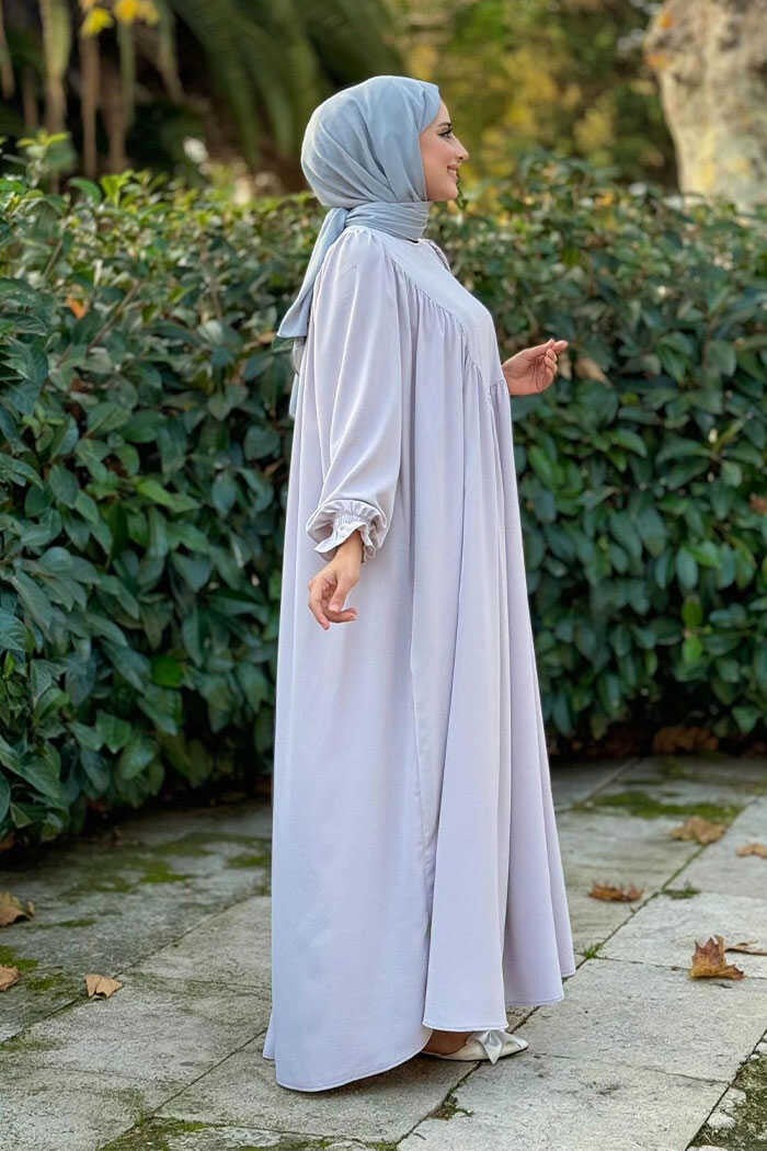 Bym Fashion Gathered Sleeve Cuff Dress 6004 Gray  - Image 3