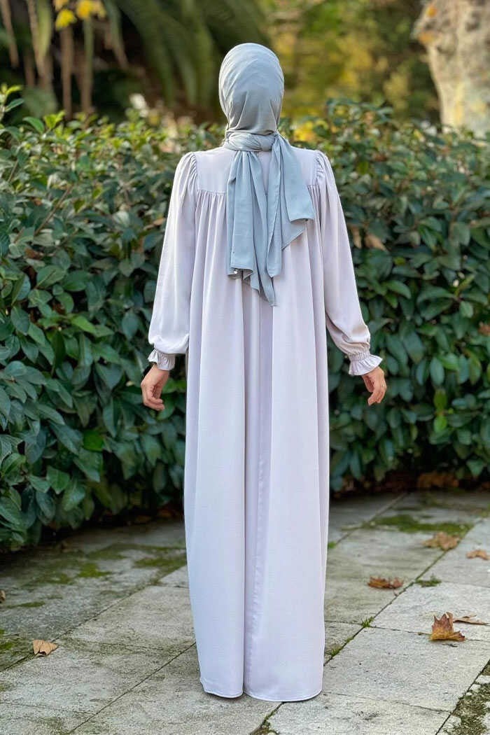 Bym Fashion Gathered Sleeve Cuff Dress 6004 Gray  - Image 2