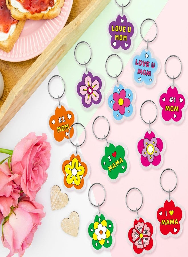 BeYumi Mother's Day Keychains Crafts - 24Pcs Color Your Own Acrylic Flower Keychains Bulk DIY Flower Key Ring Set for Kids Love U Mom Thankful Coloring Card School Classroom Party Favor Gifts Activity - Image 4
