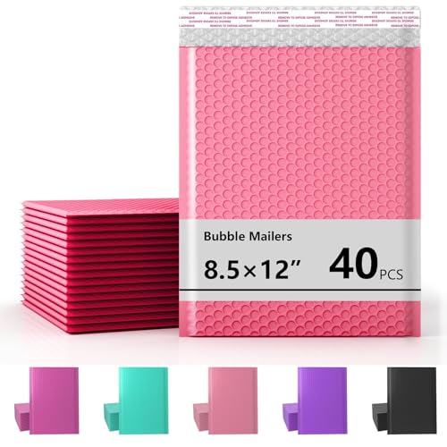 oceanite 8.5 x 11 Inch Bubble Mailer 40 Pack, Waterproof Padded Envelopes with Strong Self-Seal Adhesive, Cushioning Shipping Bags with Bright Color for Small Business - Pink - Image 1