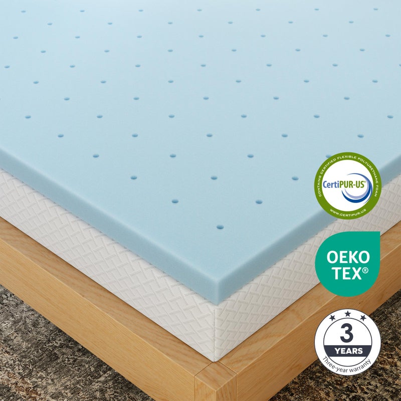 EGOHOME 2 Inch Full Memory Foam Mattress Topper, Cooling Gel Infused & Pressure Relieving Pad in a Box, Dorm Room Essentials, CertiPUR Certified, Blue - Image 4