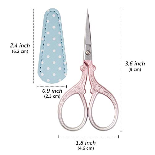 Hisuper Embroidery Scissors - Stainless Steel Sharp 3.6 inch Scissors with Leather Cover for Sewing, Crafting, Art Work, Threading, Needlework - DIY Tools, Dressmaker Small Shears Pink Purple - Image 2