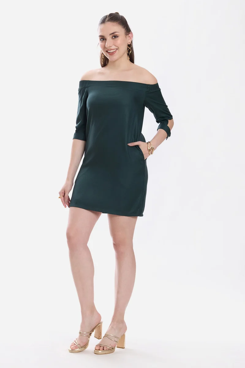 Virgio  Solid Viscose Off-Shoulder Mini Dress for Women for Women | Best Price UAE