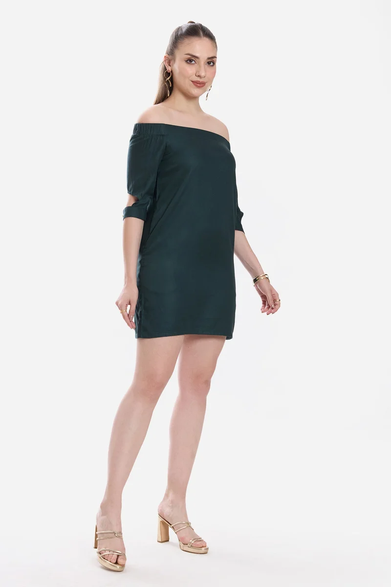 Virgio  Solid Viscose Off-Shoulder Mini Dress for Women for Women | Best Price UAE