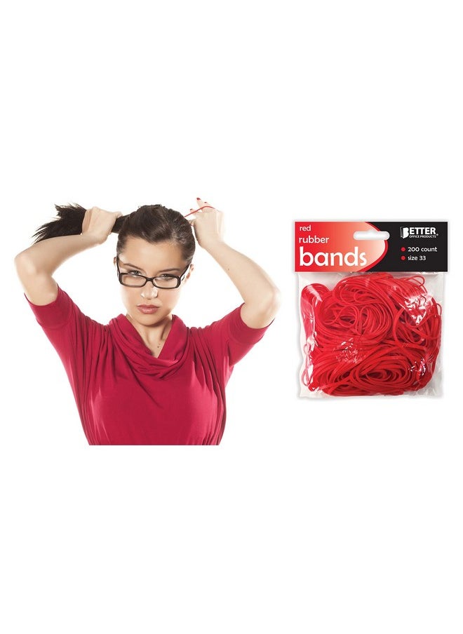 Better Office Products - 200 Bright Red Rubber Bands, Size 33, 200/Bag - Image 1