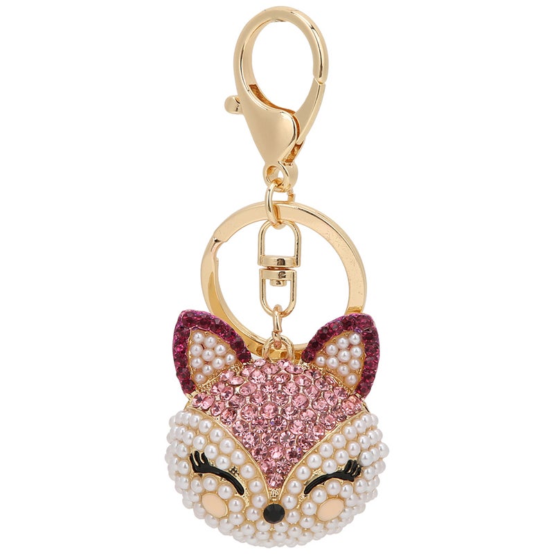 Fox Head Key Ring Pink Rhinestone Decorative Environmental Protective Electroplated Key Chain - Image 1